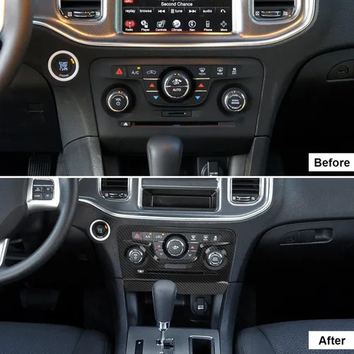 Vista 2 de CheroCar Para Cargador Control Central Aire Acondicionado Panel Cubierta Tirm Compatible con Dodge Charger 2011-2014 (Fibra de Carbono)