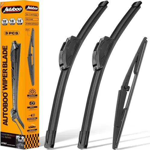 Vista 42 de AUTOBOO Limpiaparabrisas de 15 + 15 pulgadas con limpiaparabrisas trasero de 13 pulgadas de repuesto para Jeep Wrangler JK 2008-2018, Jeep Wrangler