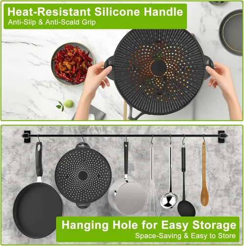 Vista 5 de Pantalla de silicona contra salpicaduras para sartén, protector de salpicaduras de grasa de silicona resistente al calor de 11 pulgadas, protector
