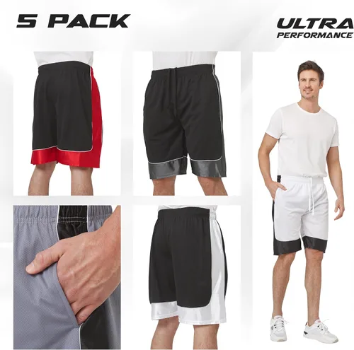 Vista 2 de Ultra Performance Paquete de 5 pantalones cortos para hombre, pantalones cortos atléticos de gimnasio, pantalones cortos de baloncesto para hombres