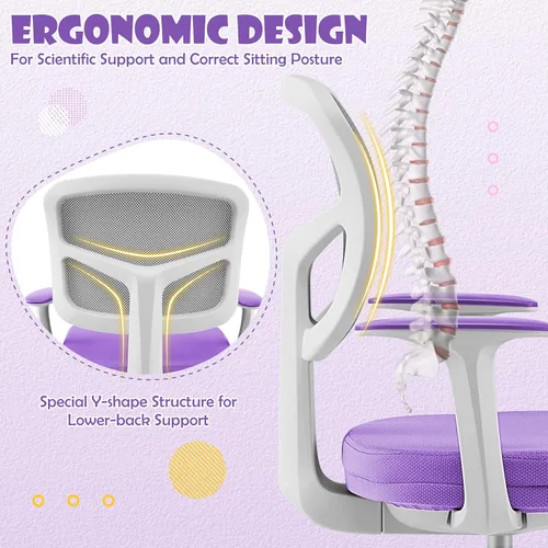 Vista 5 de GLACER - Silla de escritorio para niños, silla de estudio de malla ajustable con ruedas (morado) Swivel Ergonomic Computer Task Chair with Arms