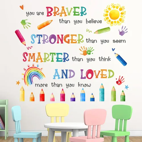 Vista 8 de Yovkky Calcomanías inspiradoras de pared de dinosaurio degradado pastel, con cita motivacional de dinosaurio, decoración neutra para guardería