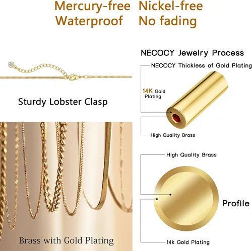 Vista 6 de Necocy Collares largos para mujer, chapado en oro de 14 quilates, collar de barra circular de perlas de circonita cúbica en forma de Y, collar
