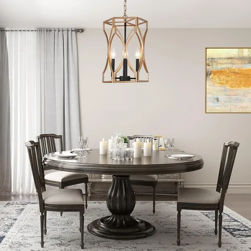 Vista 3 de Durent Lighting Lámpara de araña dorada y negra, moderna lámpara colgante de 4 luces, lámpara de granja para vestíbulo, entrada, comedor, isla