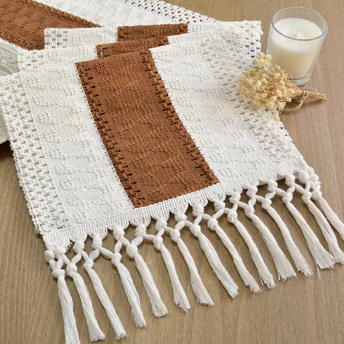 Vista 14 de FEXIA Camino de mesa bohemio para decoración del hogar, 12 x 72 pulgadas, decoración rústica de macramé Beige