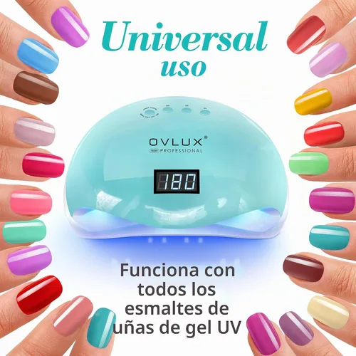 Vista 5 de OVLUX Lámpara de uñas LED UV de 180 W, secador de uñas rápido profesional para esmalte de gel con 57 LED, sensor automático, pantalla LCD, 4 ajustes