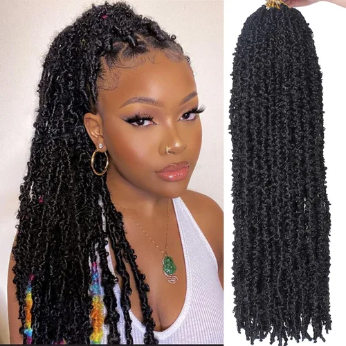 Vista 21 de ZRQ Butterfly Locs Cabello de Ganchillo Corto 6 Paquetes Negro Cabello Bob de Ganchillo 8 Pulgadas Locs Sintéticos Desordenados Desgastados Trenzas