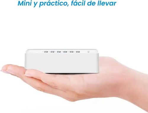 Vista 5 de Cargador rápido USB, estación de carga portátil de 6 puertos, adecuado para varios dispositivos, compatible con iPhone, iPad, Samsung, Google