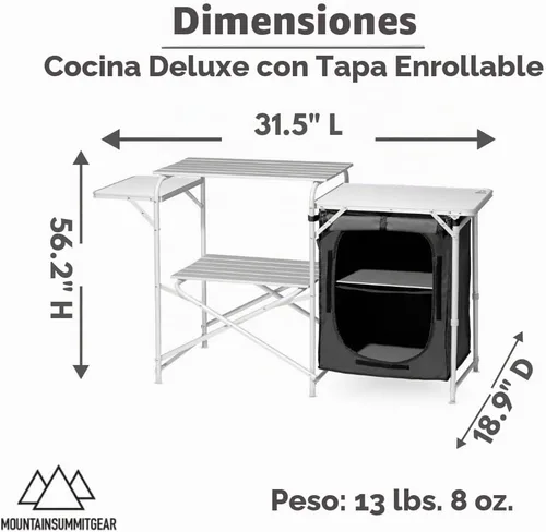Vista 3 de MOUNTAIN SUMMIT GEAR Mesa de cocina de lujo enrollable para acampar fabricada con aluminio resistente a la intemperie (por Caddis Sports)