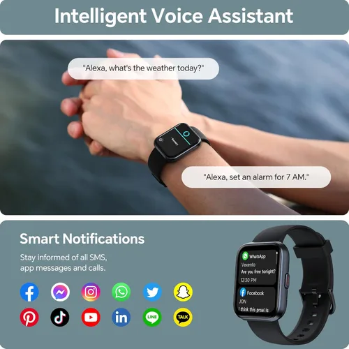 Vista 3 de Reloj inteligente para hombres y mujeres, reloj inteligente HD de 1.85 pulgadas para iPhone/Samsung/Android (respuesta/hace), rastreador de Negro