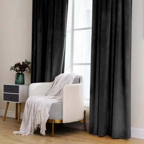 Vista 7 de MIULEE 2 paneles de cortinas de terciopelo negro de 63 pulgadas de largo, cortinas opacas de lujo para dormitorio, sala de estar, aislamiento