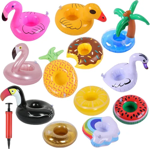 Vista 12 de Kleeblatt Flotadores de bebidas para piscina, soportes inflables para bebidas de rosquilla, soportes flotantes para bebidas para fiesta en la piscina