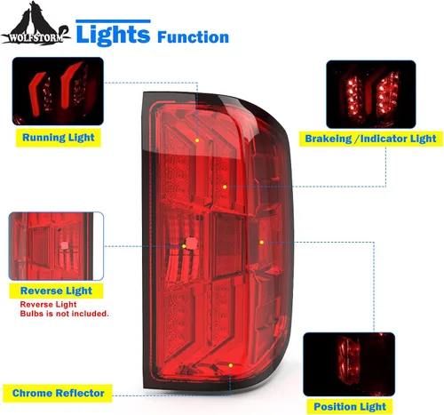 Vista 2 de WOLFSTORM Luces traseras LED para Chevy Silverado 1500 2014-2018, Chevy Silverado 2500/3500HD 2015-2018, no compatible con Silverado con luz trasera