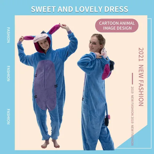 Vista 4 de COSUSKET Snug Fit Unisex Adult Onesie Pajamas Flannel Cosplay Animal One Piece Halloween Costume Sleepwear Homewear
