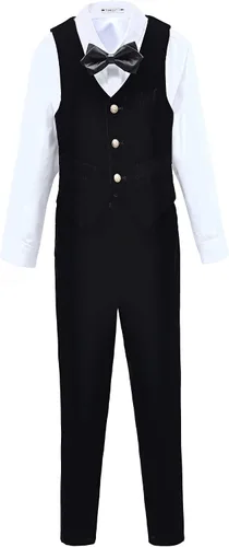 Vista 2 de YuanLu Traje de terciopelo azul para niños, 5 piezas, ajuste delgado, para bodas