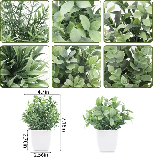 Vista 2 de Un paquete de 6 plantas falsas pequeñas y 2 paquetes de plantas falsas pequeñas, mini plantas artificiales en maceta para mesa, escritorio, hogar