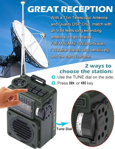 Vista 3 de ZHIWHIS Radio de onda corta con Bluetooth, radio portátil con temporizador de sueño, radios de onda corta Weather AM FM con el mejor sonido