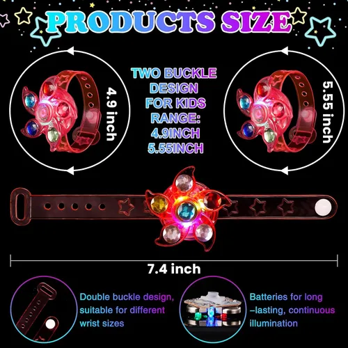 Vista 5 de SCIONE Paquete de 8 Pulseras Giratorias Fidget con Luz LED, Suministros de Fiesta que Brillan en la Oscuridad, Artículos de Fiesta de Halloween