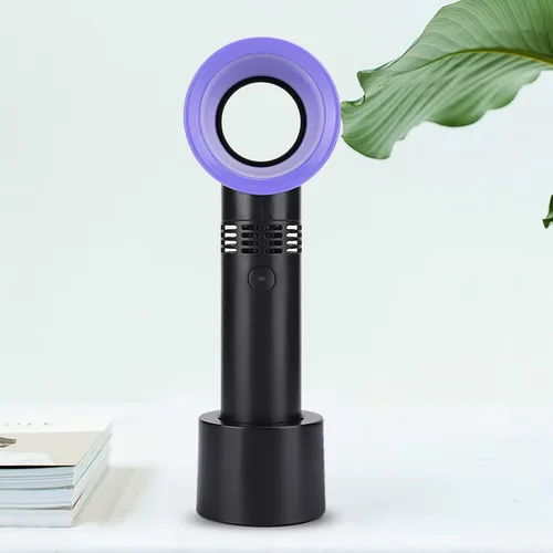 Vista 7 de Mini ventilador de mano sin aspas, mini ventilador de escritorio USB portátil, 3 velocidades, funciona con batería recargable por USB, reduce