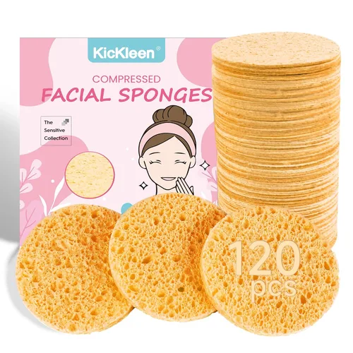 Vista 10 de 120 esponjas faciales comprimidas, 100 % natural, esponjas cosméticas de spa de celulosa para limpieza facial diaria, maquillaje y eliminación