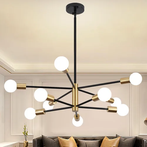 Vista 8 de Lámpara de Techo Semiempotrada de 23.62'', Candelabro Moderno de 8 Luces Negro para Sala de Estar, Candelabro de Luces Sputnik para Dormitorio