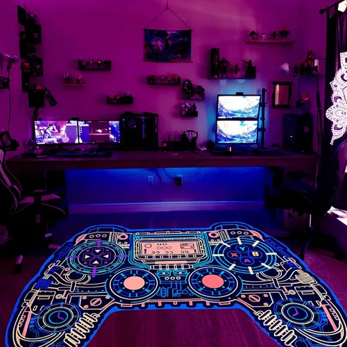 Vista 9 de Alfombra de juegos para adolescentes y niños, alfombra de jugadores que brilla en la luz negra, alfombra antideslizante para habitación de niños