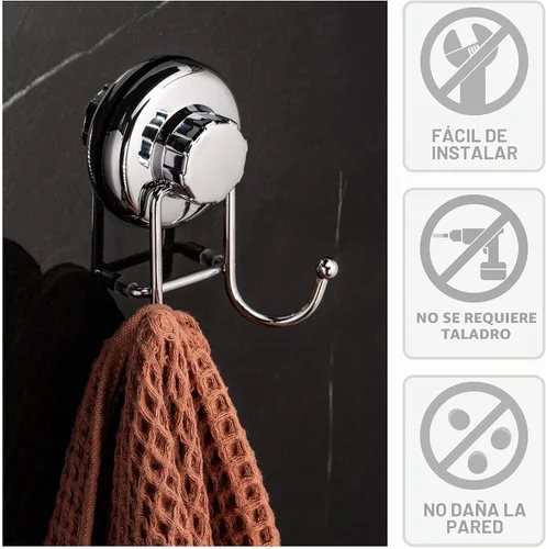 Vista 4 de Hasko Accessories Superpoderoso soporte cromado para percha, con ventosa de succión al vacío. Organizador para toallas, bata de baño y esponja