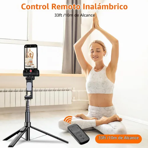 Vista 6 de Trípode con palo de selfie de 71 pulgadas para iPhone/Android, trípodes de seguimiento automático facial con luz, estabilizador gimbal fuerte