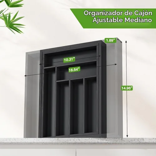 Vista 2 de Pipishell - Organizador de Cajones Extensible de Bambú para Soporte de Utensilios, Bandeja de Cubiertos Ajustable, Organizador de Divisores