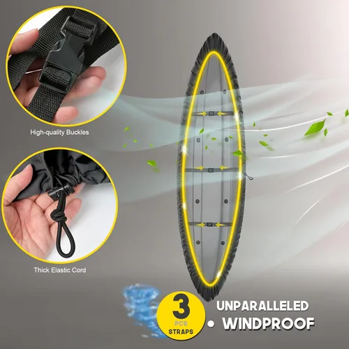 Vista 5 de Funda para kayak de 9.3 a 10.5 pies, cubiertas de kayak marino de alto rendimiento 300D, impermeable, resistente a los rayos UV, resistente a