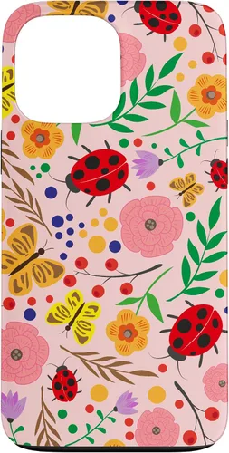 Vista 23 de iPhone 16 Cute Ladybugs Flowers Pink Pattern Bouquet Lover Cell Phone Case