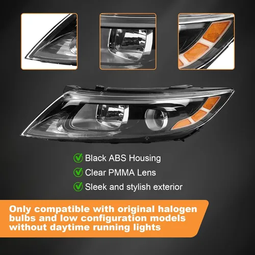 Vista 5 de Para faros halógenos de lado del conductor izquierdo 2014 2015 Kia Optima EX LX Proyector Carcasa negra sin DRL (Solo para modelo de EE. UU.)