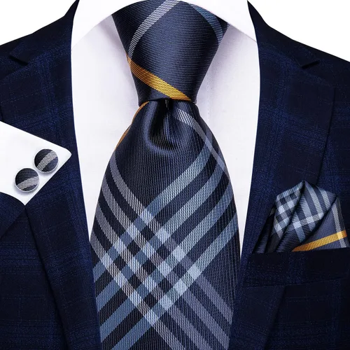 Vista 299 de Hi-Tie Corbata clásica de cachemira para hombre con pañuelo y gemelos a cuadros