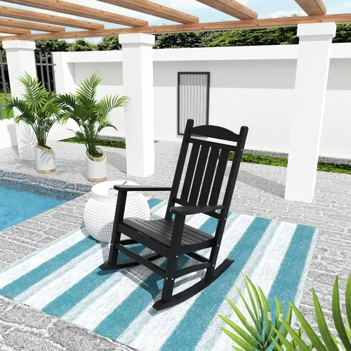 Vista 47 de WO Home Furniture Silla Mecedora de Patio Moderna para Exteriores HDPE Resistente a UV y Clima (Negro)