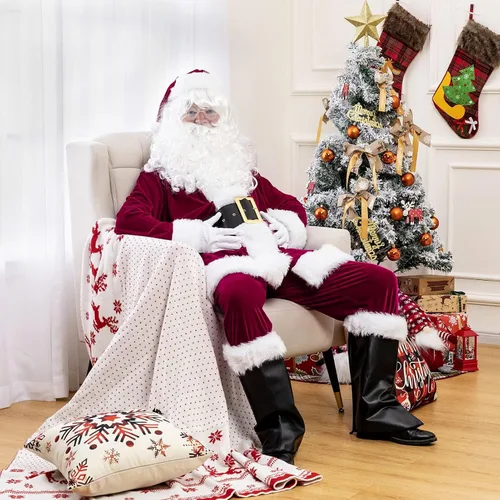 Vista 4 de Sunolga Santa Claus Costume Santa Costume Velvet Santa Suit 11 Pcs Christmas Costumes for Adults Men Santa Hat