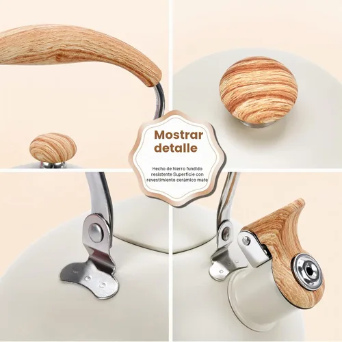 Vista 5 de Hervidor de Té Foedo para Estufa, Teteras Silbantes de 2.6 Cuartos para Estufa, Mango Plegable Resistente al Calor, Tetera Bonita (Beige)