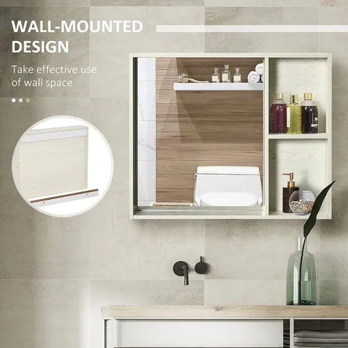 Vista 4 de kleankin Botiquín de baño de 31.5 x 25.5 pulgadas con espejo, estante de almacenamiento, armario de baño montado en la pared para sala de estar