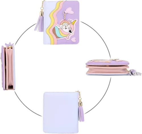 Vista 4 de UTO Cartera para niñas de cuero vegano pequeño borla colgante titular de la tarjeta Kawaii monedero 1166, 1166 Púrpura