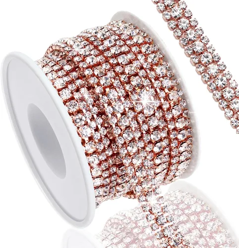 Vista 13 de Cadena de diamantes de imitación de 3 yardas con 3 filas para manualidades, cadena de cierre de diamantes de imitación plateada para hacer joyas