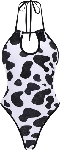 Vista 4 de IBTOM CASTLE Disfraz de vaca sexy dálmata de leopardo de leche peluda, traje kawaii, conjunto de lencería para mujer