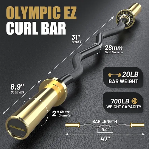 Vista 2 de 47” Solid Steel Olympic Curl Bars, 700LB Oro y negro-capacidad de 700 libras