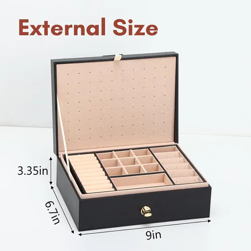 Vista 2 de Fixwal Joyero de aretes para mujeres, niñas y hombres, caja organizadora de joyas negra, caja organizadora de aretes de cuero, caja de aretes