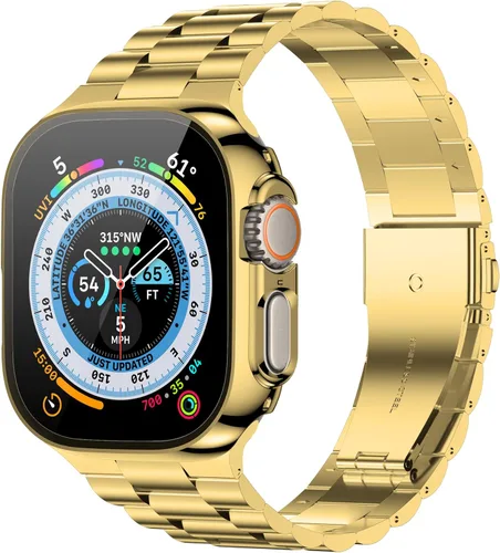 Vista 9 de baozai Compatible con Apple Watch Band de 1.654 pulgadas con funda, correa de acero inoxidable con protector de pantalla de vidrio templado