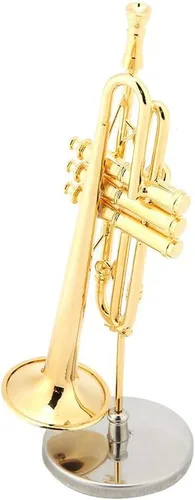 Vista 4 de Hztyyier Adorno de instrumento, chapado en oro, réplica de adorno de trompeta en miniatura, modelo musical con estuche de regalo para regalos