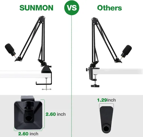 Vista 4 de SUNMON - Abrazadera de montaje en mesa de metal resistente, abrazadera C para micrófono, brazo de tijera de suspensión con tornillo ajustable, se