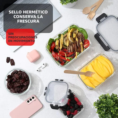 Vista 6 de EATEX 24 recipientes de almacenamiento de vidrio con tapas, 12 recipientes de almacenamiento de alimentos de vidrio con 12 tapas herméticas