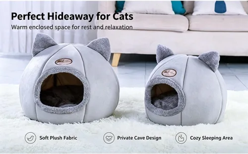 Vista 4 de Camas para gatos de interior, mullidas y acogedoras, casa para gatos Gris