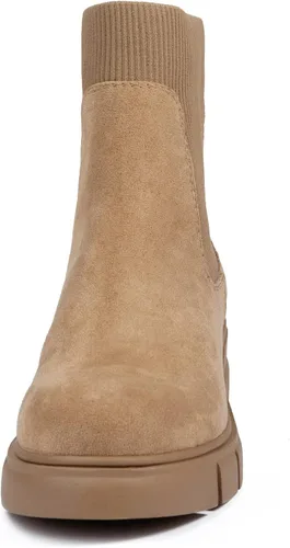 Vista 3 de REDTOP Botas Chelsea elásticas para mujer, tacón grueso, plataforma, suela de lengüeta, botines al tobillo