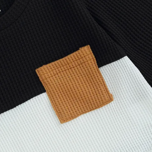 Vista 55 de Conjunto de 2 piezas de ropa para bebé y niño, sudadera con cuello redondo con letras y pantalones casuales de otoño e invierno B Negro-marrón