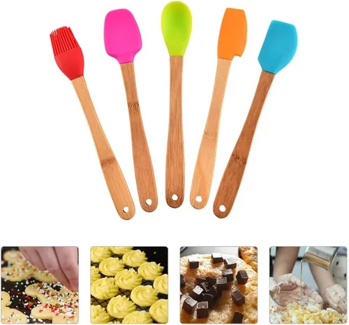 Vista 9 de DOITOOL Juego de 5 espátulas de silicona, resistentes al calor con mango de madera, utensilios de cocina antiadherentes con cepillo para untar